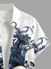 Plus Size Halloween Skull Octopus Flowers Print Buttons Pocket Shirt For Men -  