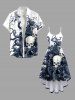 Plus Size Halloween Skull Octopus Flowers Print Buttons Pocket Shirt For Men -  