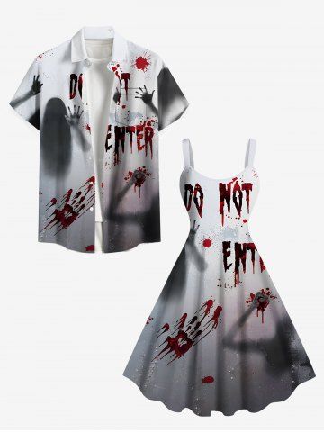Halloween Ghost Hair Hands Blood Splatter Print Plus Size Matching Outfit For Couples - LIGHT GRAY