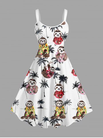 Plus Size Coconut Tree Sloth Print Hawaii Tank Dress - WHITE - M