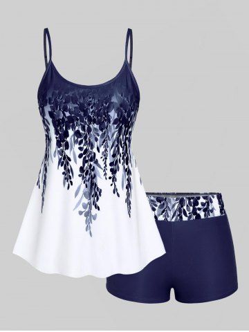 Maillot de bain tankini grande taille à imprimé floral ombré et jambes courtes (bretelles réglables) - DEEP BLUE - L | US 12