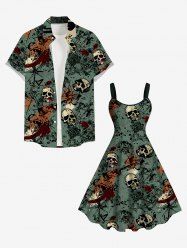 Halloween Skulls Blood Paint Splatter Print Plus Size Matching Outfit For Couples -  