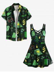 Halloween Spider Pumpkin Ghost Bat Candle Print Plus Size Matching Outfit For Couples -  