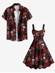 Halloween Skull Butterfly Spider Web Print Plus Size Matching Outfit For Couples -  