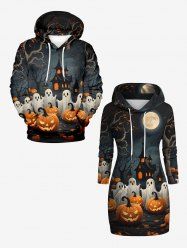 Halloween Pumpkin Ghost Castle Tree Print Plus Size Matching Outfit For Couples -  
