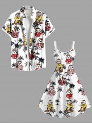 Coconut Tree Sloth Print Plus Size Matching Hawaii Beach Outfit For Couples -  