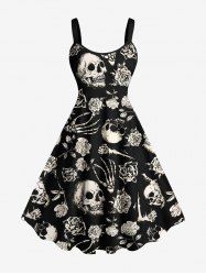 Plus Size Halloween Skulls Rose Flower Skeleton Claw Print Tank Dress -  