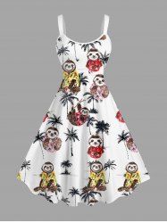 Robe débardeur hawaïenne grande taille à imprimé cocotier et paresseux - Blanc 4X