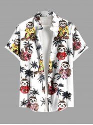 Chemise hawaïenne grande taille à imprimé paresseux cocotiers et boutons avec poches pour homme - Blanc 5XL