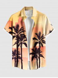 Plus Size Coconut Tree Ombre Print Buttons Pocket Hawaii Shirt For Men -  