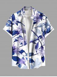 Plus Size Flowers Leaf Print Buttons Pocket Hawaii Shirt For Men - Blanc L