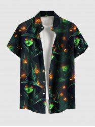 Plus Size Wizard Pumpkin Print Halloween Button Pocket Shirt For Men -  