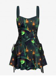 Robe débardeur trapèze à lacets et imprimé citrouille d'Halloween - Noir XL