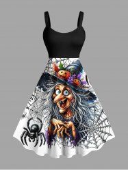 Robe trapèze grande taille à imprimé toile d'araignée et citrouille pour Halloween - Noir 1X