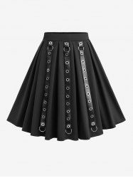 PU Strap Grommet A Line Mini Skirt -  