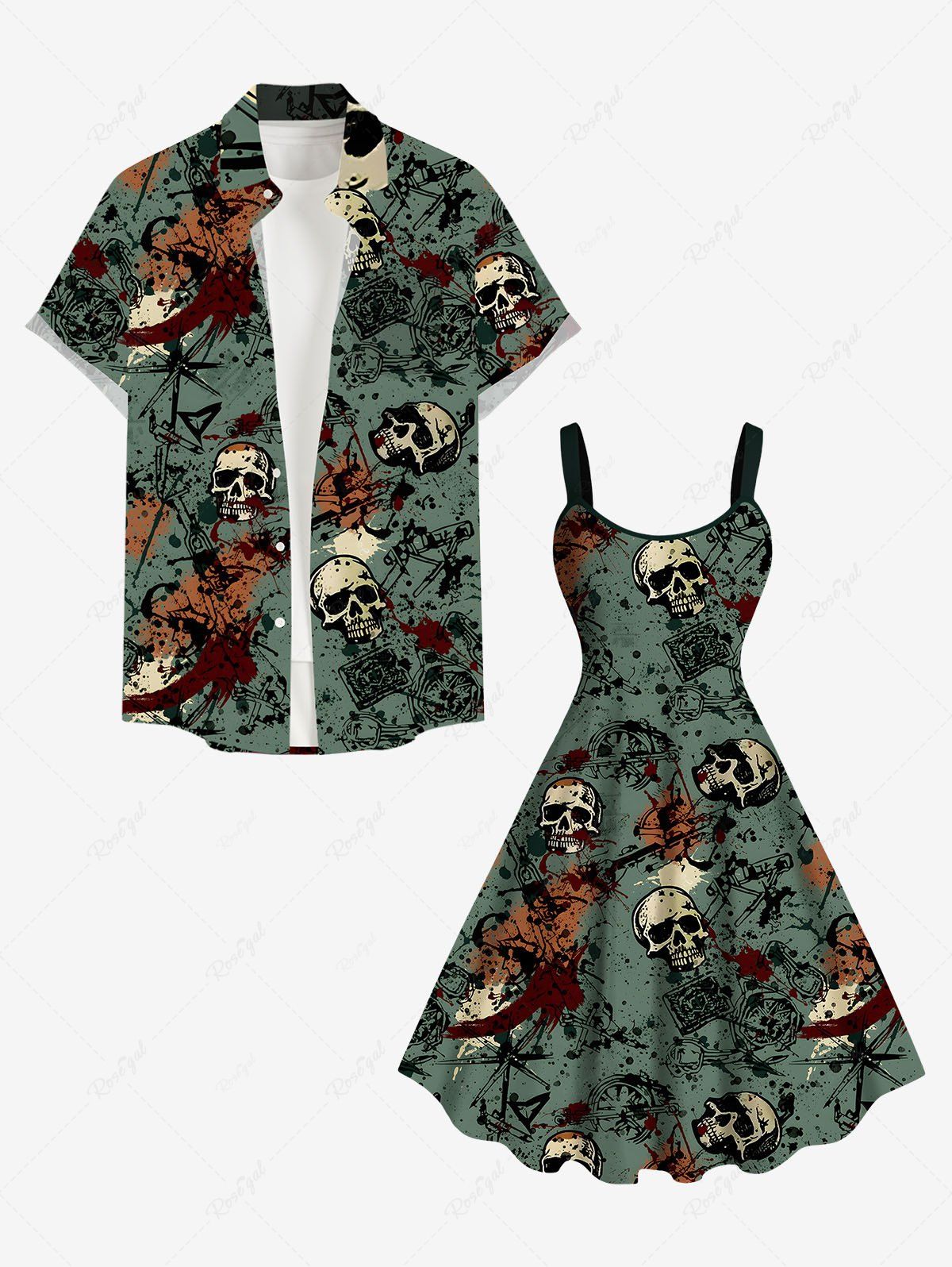 Discount Halloween Skulls Blood Paint Splatter Print Plus Size Matching Outfit For Couples  