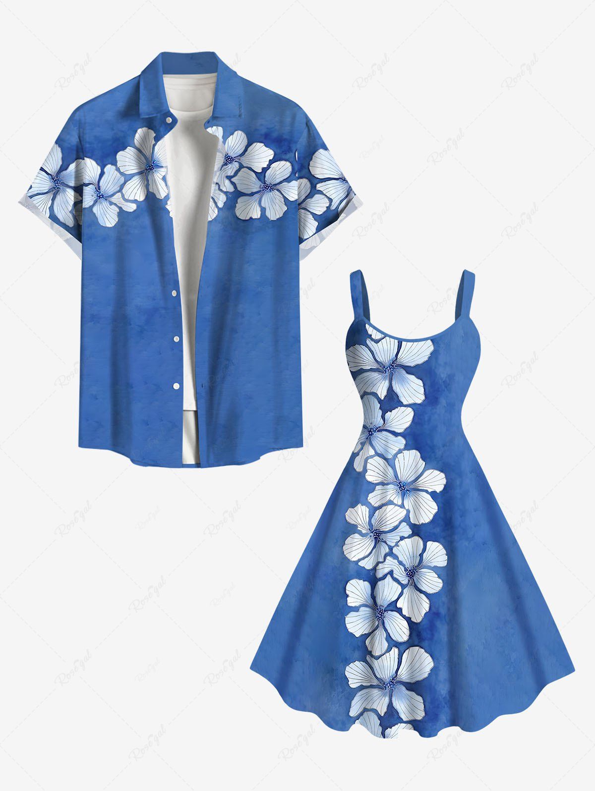 Latest Flowers Marled Tropical Print Plus Size Matching Hawaii Beach Outfit For Couples  