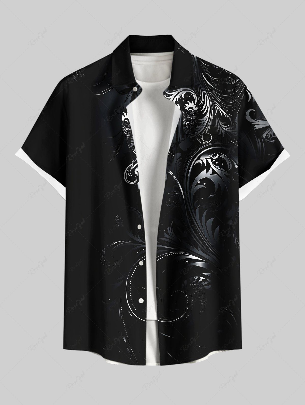 Chemise hawaïenne grande taille à imprimé floral et poches boutonnées pour homme Noir M