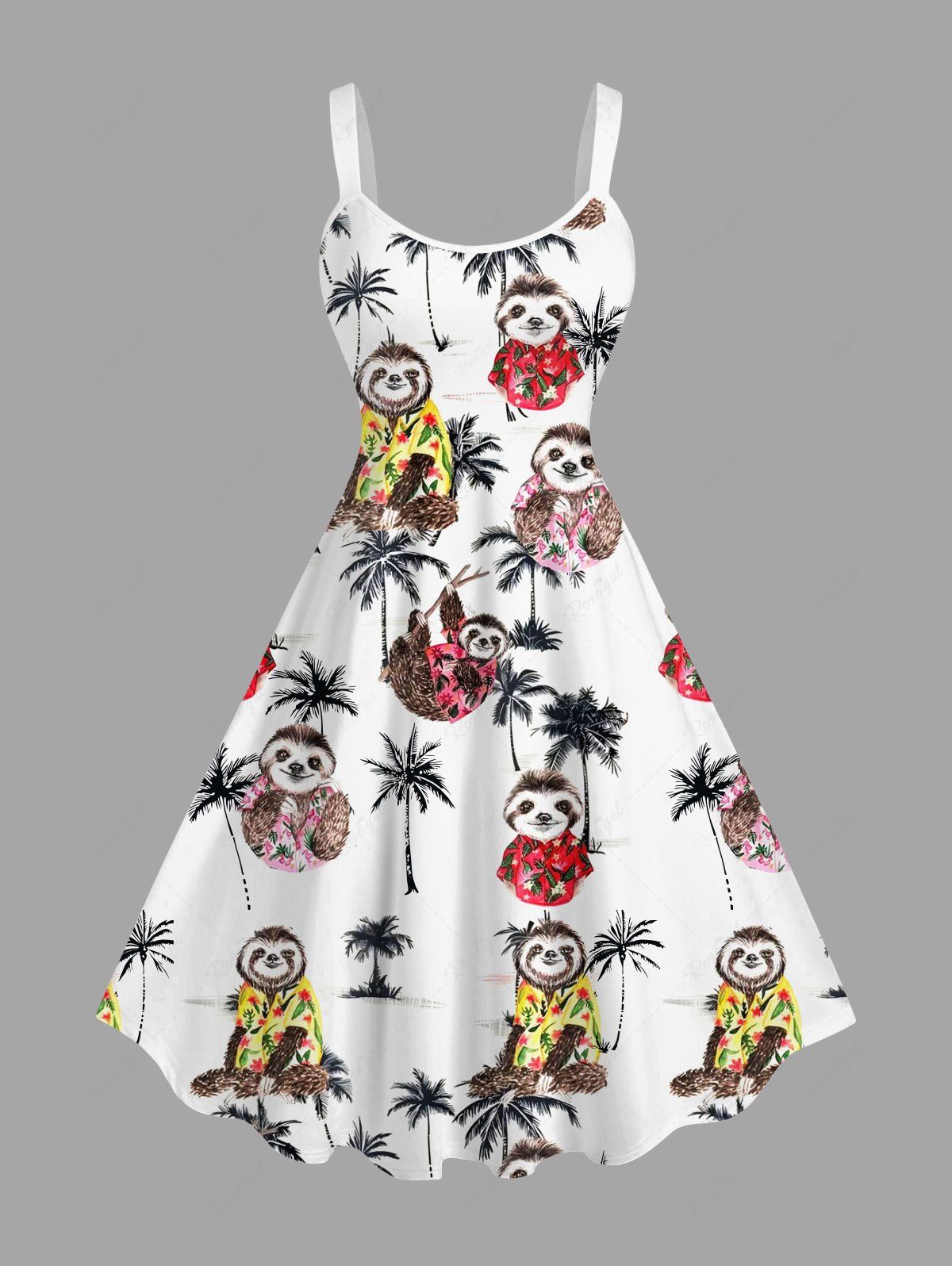 Robe débardeur hawaïenne grande taille à imprimé cocotier et paresseux Blanc XXS