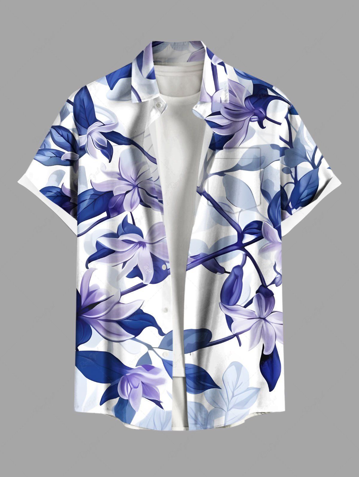 Buy Plus Size Flowers Leaf Print Buttons Pocket Hawaii Shirt For Men  
