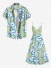 Tenue de plage hawaïenne assortie grande taille à imprimé tropical fleurs et feuilles pour couples - Vert 