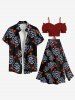 Plus Size Rose Flower Leaf Print Hawaii Split A Line Skirt -  