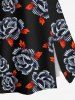 Jupe trapèze fendue hawaïenne grande taille à imprimé feuilles et fleurs de rose - Noir 3X