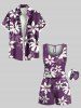 Combinaison hawaïenne grande taille à imprimé floral ombré et cordon de serrage avec poches - Pourpre  4X