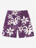 Plus Size Ombre Flower Print Hawaii Drawstring Beach Shorts For Men -  
