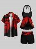 Maillot de bain tankini dos nu à imprimé château de chauve-souris et lune pour Halloween - Noir S