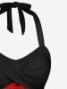 Maillot de bain tankini dos nu à imprimé château de chauve-souris et lune pour Halloween - Noir L