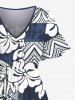 Plus Size Tropical Leaf Hibiscus Flower Ethnic Graphic Print Hawaii Split Pocket A Line Midi Dress -  