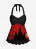 Bat Moon Castle Print Halloween Ombre Twist Halter Backless Boyleg Tankini Swimsuit -  