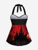 Bat Moon Castle Print Halloween Ombre Twist Halter Backless Boyleg Tankini Swimsuit -  