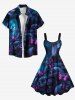 Plus Size Ombre Skull Butterfly Print Halloween A Line Tank Dress -  