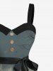 Robe trapèze boutonnée avec ceinture amovible, grande taille, motif château, lune, galaxie, corbeau, rose, fleur, lune, ombré, Halloween - Noir 4X