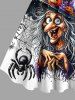 Plus Size Wizard Pumpkin Spider Web Print Halloween A Line Tank Dress -  