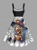Plus Size Wizard Pumpkin Spider Web Print Halloween A Line Tank Dress -  