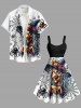 Plus Size Wizard Pumpkin Spider Web Print Halloween A Line Tank Dress -  