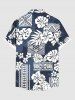 Chemise hawaïenne grande taille à imprimé ethnique, motif feuilles tropicales, hibiscus et fleurs, avec poches boutonnées, pour homme - Bleu Marine 4XL