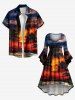 Robe asymétrique grande taille à imprimé cocotier, mer, ombré, crépuscule, coucher de soleil, galaxie, hawaïenne, froncée, taille haute et basse - Orange 3X