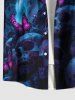Chemise grande taille à imprimé papillon et tête de mort ombré pour homme, avec poches boutonnées et boutons - Bleu Marine L