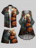 Plus Size Halloween Pumpkin Spider Web Bat Print Beach Shorts For Men -  