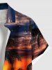 Plus Size Coconut Tree Sea Ombre Dusk Sunset Galaxy Print Hawaii Button Pocket Shirt For Men -  