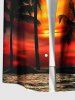 Plus Size Coconut Tree Sea Ombre Dusk Sunset Galaxy Print Hawaii Button Pocket Shirt For Men -  