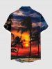 Plus Size Coconut Tree Sea Ombre Dusk Sunset Galaxy Print Hawaii Button Pocket Shirt For Men -  