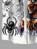 Plus Size Wizard Pumpkin Spider Web Print Halloween Button Pocket Shirt For Men -  