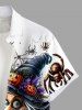 Plus Size Wizard Pumpkin Spider Web Print Halloween Button Pocket Shirt For Men -  