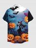 Plus Size Pumpkin Wizard Bat Moon Ombre Galaxy Print Halloween Button Pocket Shirt For Men -  