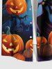 Plus Size Pumpkin Wizard Bat Moon Ombre Galaxy Print Halloween Button Pocket Shirt For Men -  